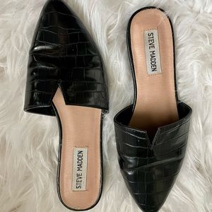 Steve Madden Black Crocodile Mules